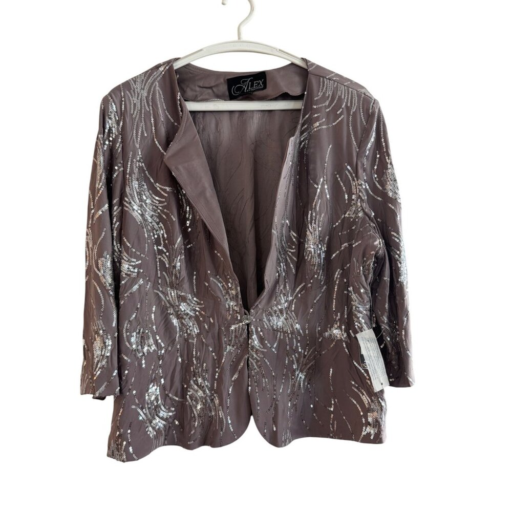Alex Evenings Women’s Jacket Size 18 Pewter Frost Sequin 2PC Polyester Blazer